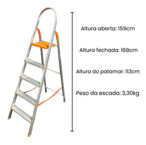Escada De Alumínio 5 Degraus Com Faixa De Segurança