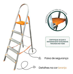 Escada De Alumínio 5 Degraus Com Faixa De Segurança
